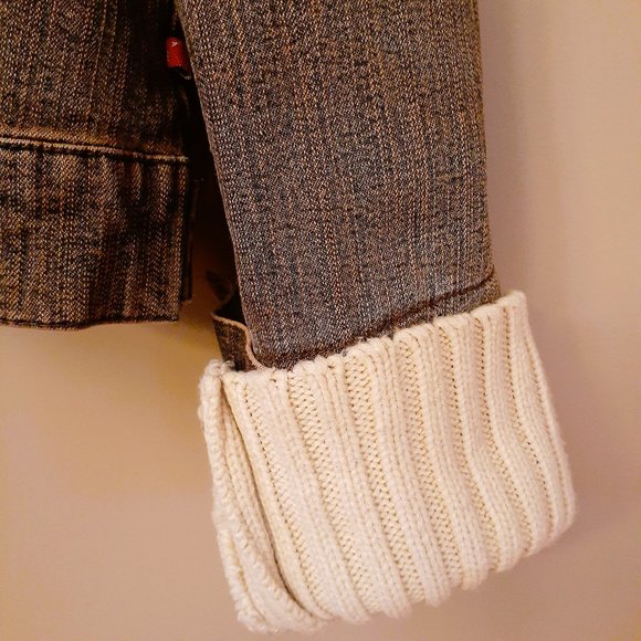 Vintage Earthy Rustic Sweater Jean Jacket Distressed w/brass snaps Sz M EUC - Picture 4 of 8